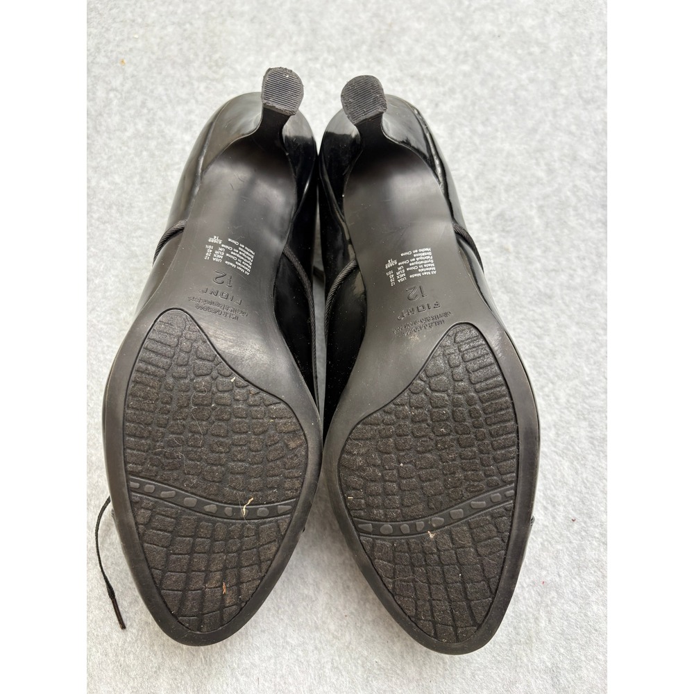Fioni Womens Black Patent Lace Up Oxford Heels Cap Toe Stiletto Pumps Size 12 - Picture 4 of 6